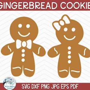 Biscotti di pan di zenzero SVG per Cricut, Christmas Gingerbread Man PNG, Gingerbread Girl and Boy with Bow, Vinyl Decal Cut File Download
