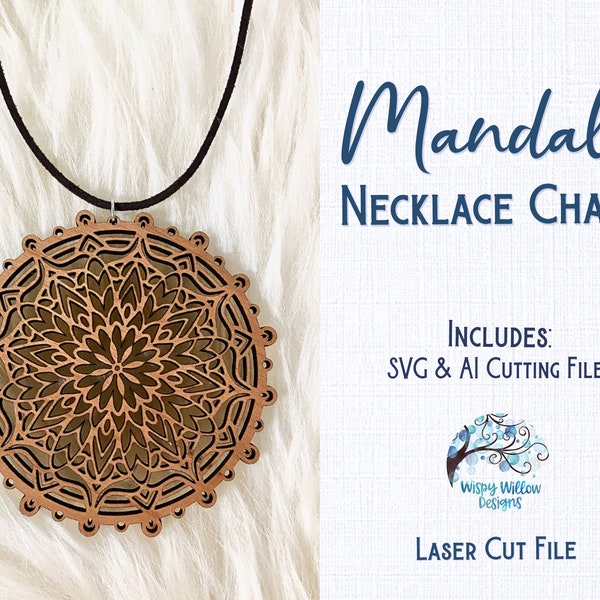 Mandala Necklace Charm File for Glowforge or Laser Cutter, Wood Necklace, Mandala Necklace, Wood Necklace, Glowforge Craft, Laser Cut File