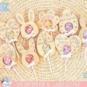 Lot de fichiers SVG porte-sucette de Pâques, découpeuse laser Glowforge, lapin mignon, licorne, dinosaure, création cadeau ventouse pour salle de classe pour enfant
