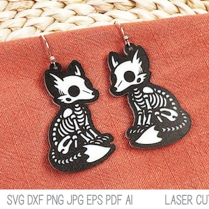Boucle d'oreille squelette renard fichier SVG pour découpeuse au laser, bijoux d'Halloween pour Glowforge, Xtool, conception drôle de boucle d'oreille animal forêt forêt automne