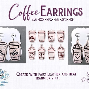 Coffee Earring File for Cricut, Silhouette Vinyl Cutter, Latte Earring, Coffee Earring SVG, Leather Earring, Earring Svg, Latte Earrings