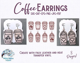 Coffee Earring File for Cricut, Silhouette Vinyl Cutter, Latte Earring, Coffee Earring SVG, Leather Earring, Earring Svg, Latte Earrings