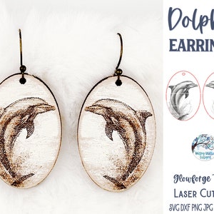 Fichier SVG boucle d'oreille dauphin pour Glowforge ou découpeur laser, bijoux gravés animal de mer océan, boucles d'oreilles de plage d'été, fichier à téléchargement numérique