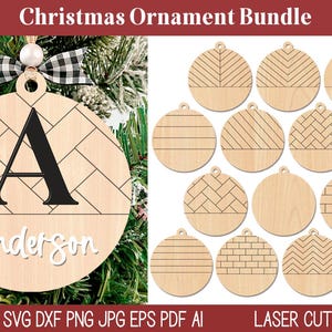 Monogram Christmas Ornament SVG Bundle, Laser Cut, Personalized Custom DIY Farmhouse Scored Shiplap Wood Ornament Template, Glowforge, Xtool