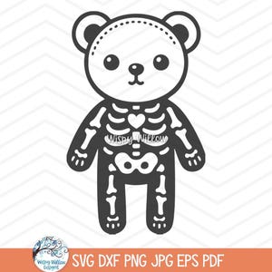 Esqueleto de urso de pelúcia SVG para Cricut, Clipart de esqueleto de brinquedo de animal engraçado JPG, Halloween de outono, Design de boneca de urso de pelúcia engraçado fofo PNG
