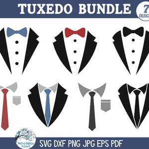 Bundle in formato SVG per smoking per Cricut, smoking formale, matrimonio, camicia elegante, cravatta, papillon, design divertente per magliette da uomo e bambino PNG, file di decalcomanie in vinile