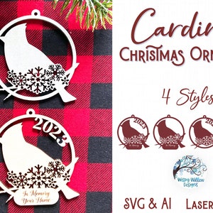 Fichier de décoration de Noël cardinal pour Glowforge ou découpeur laser, fichier de décoration de Noël en mémoire, décoration de Noël SVG, fichier Glowforge