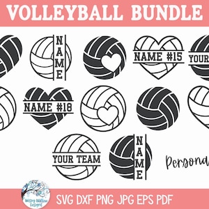 Strand-Volleyball SVG-Bundle für Cricut, Team Sport Split Name Monogrammrahmen PNG, Herz Vollball T-Shirt Design, Border Cut Datei, druckbare Jpg