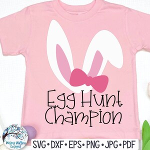 Eiersuche Champion SVG, Osterhasen Mädchen mit Schleife SVG, Eiersuche Shirt SVG, Baby Ostern Shirt für Mädchen, Osterhasensatz, Vinyl Aufkleber Datei