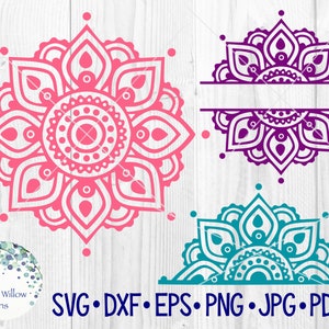Mandala bundel SVG-bestand voor Cricut, mandala monogram rand, halve mandala naamlijst, Boho hippie bloemen mandala ontwerp clipart png, jpg