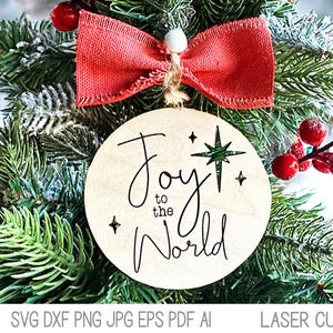 Adorno navideño Joy To the World, archivo SVG para Glowforge o cortador láser, festividad religiosa, adorno cristiano de madera simple, Xtool DXF