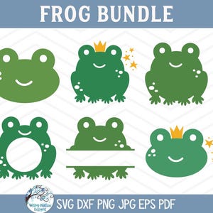 Bundle SVG grenouille pour Cricut, monogramme garçon grenouille mignonne, prince grenouille de conte de fées Clipart Png, fichier de coupe sticker vinyle animaux Kawaii, imprimable JPG