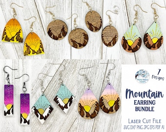 Mountain Earrings Bundle, File for Glowforge or Laser Cutter, Sunrise Mountains, Outdoors, Adventure, Wood Earring SVG File, Stud and Dangle