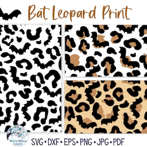 Pakiet Bat Leopard Print SVG dla Cricut, Halloween Animal Print PNG, Jesienny nadruk geparda z nietoperzami, plik z naklejkami winylowymi dla sylwetki