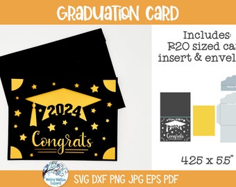 2024 Graduation Card SVG for Cricut, Papercut R20 Card and Envelope, High School Graduation Cap Cardstock Insert Card, College Graduation