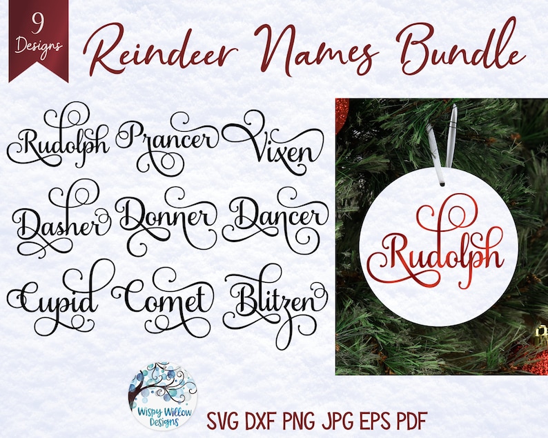 Download Reindeer Names SVG Bundle Christmas Ornament SVG Bundle | Etsy