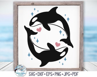 Orca SVG, Two Orcas Swimming In Circle SVG, Killer Whales Svg, Orca Whale, Ocean, Seas, Killer Whale Vinyl Decal File for Cricut, Png, Jpg