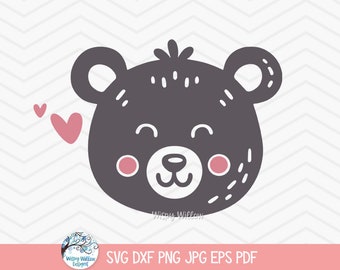 Bear SVG dla Cricut, Twarz małego misia, Słodka głowa zwierzęcia Clipart PNG, Sylwetka niedźwiedzia, Baby Shower, Projekt koszulki dla dzieci, Przedszkole, Plik do cięcia