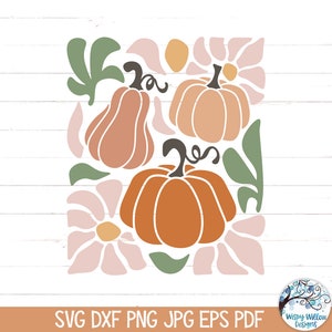 Boho Pumpkin SVG for Cricut, Fall Pumpkin with Flowers, Floral Plant Abstract PNG Printable, Fall Pumpkin Shirt, Autumn Gourd Decal File