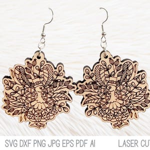 Floral Turkey Earring SVG File for Glowforge or Laser Cutter, Fall Jewelry, Thanksgiving Earring, Autumn Glowforge Jewelry, Laser Cut File