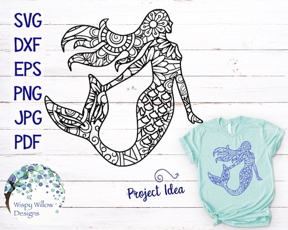 Download Mermaid Zentangle Svg Dxf Pdf Png Jpeg Digital Download Etsy