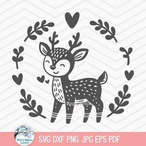 Deer SVG for Cricut, Woodland Deer Doodle Clipart PNG JPG, Whimsical Baby Deer, Cute Boho Forest Animal, Reindeer, Baby Shower, Nursery File