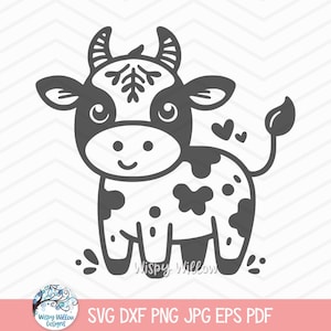 Kuh SVG für Cricut, Baby Kuh, Bauernhof Tier Clipart Doodle PNG JPG, niedliche, wunderliche Kuh, Bauernhaus, Babyparty, Kinderzimmer, Vinyl Aufkleber Schnittdatei