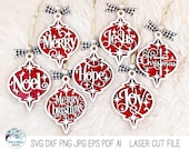 Merry Christmas Arabesque Ornament SVG File Bundle for Laser Cutter, Hope, Joy, Religious Jesus Cross Holiday Decoration, Glowforge, xTool
