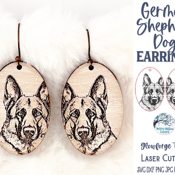 German Shepherd Dog Earring SVG File for Glowforge or Laser Cutter, Animal Jewelry for Pet Owners, Engraved Animal Digital Download File