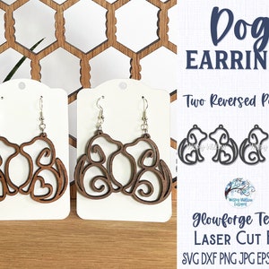 Lima per orecchini a forma di cane per Glowforge o laser cutter, orecchini in legno per animali, design di gioielli per animali domestici, cane con coda a cuore SVG, AI, lima per orecchini tagliata al laser