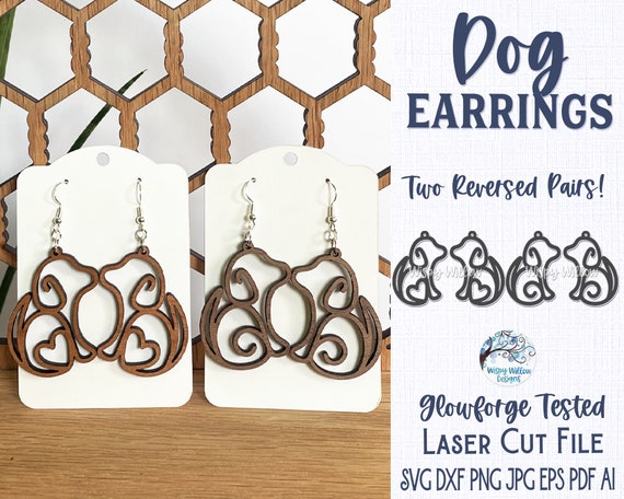 Dog Earring File for Glowforge or Laser Cutter, Animal Wood Earring, Pet Jewelry Design, Dog with Heart Tail SVG, AI, Laser Cut Earring File