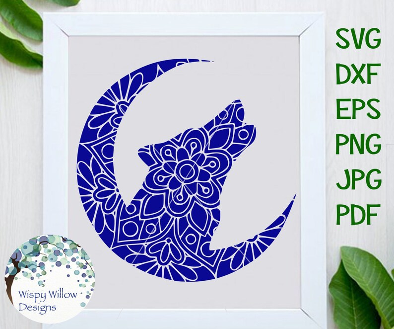 Download Howling Wolf Moon Floral Mandala PDF SVG DXF png jpg | Etsy