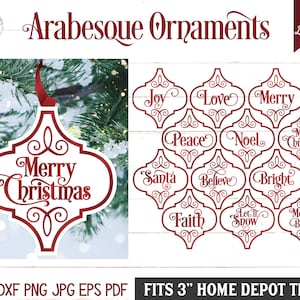 Arabesque Christmas Ornament SVG Bundle for 3" Home Depot Arabesque Tiles, Merry Christmas Arabesque Tile Ornaments, Vinyl Decal File Cricut