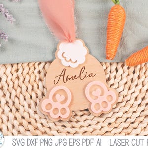 Personalisierte Name Osterhase Butt Tag Datei für Laserschneider, lustige niedliche Ostern Korb Tag, springen Frühling Kaninchen Dekor für Kinder, Glowforge