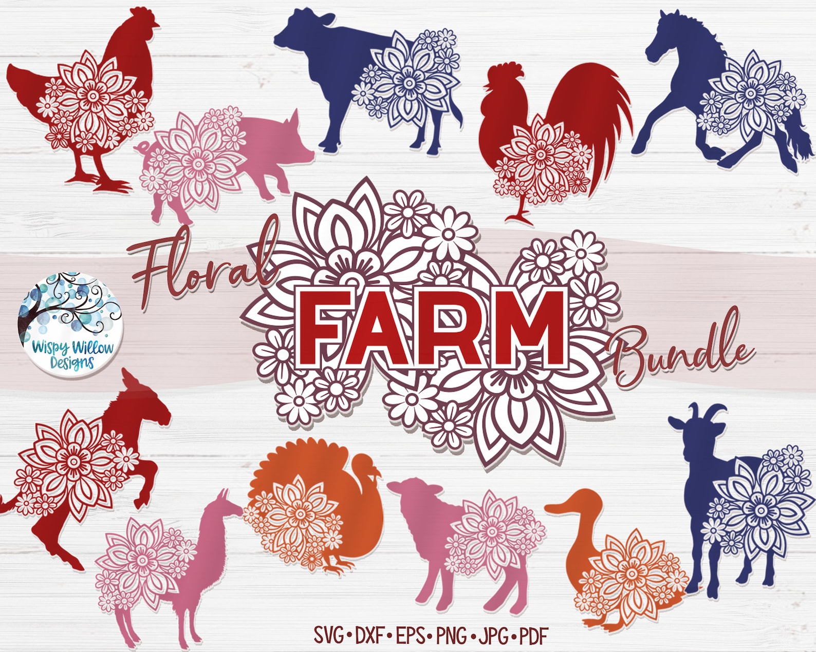Floral Farm SVG Bundle, Farm Animals With Flowers Svgs, Farm Animals ...