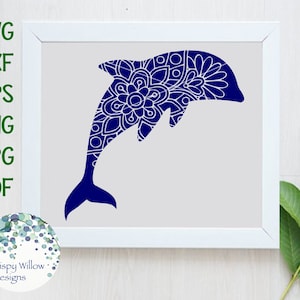 Dauphin floral Mandala SVG, DXF, Mandala animal, EPS, jpg, png, pdf, océan, nautique, mer, poisson, fichier en téléchargement numérique, Cricut, Silhouette