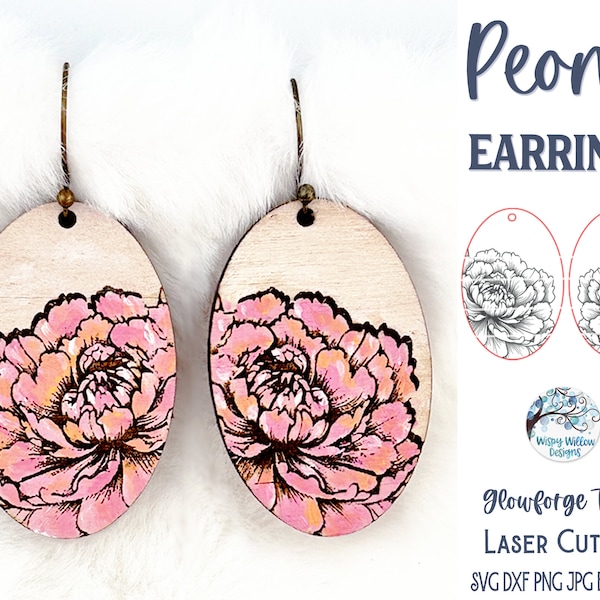 Peony Flower Earring SVG File for Glowforge or Laser Cutter, Pretty Floral Wood Earring File, Spring Jewelry, Laser Cut Download, AI