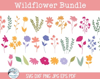 Wildflower SVG Bundle for Cricut, Floral Botanical Plant Silhouette PNG JPG, Daisies, Spring Flowers, Vinyl Decal Cut File for Silhouette