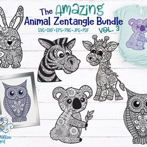 Niesamowity pakiet Animal Zentangle SVG Vol 3, żyrafa, zebra, sowa, koala, królik, mandale zwierzęce, zwierzęta mandali, mandala sowa, mandala koala