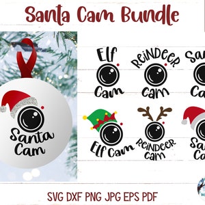 Pacote Santa Cam SVG, Elf Cam Svg, Reindeer Cam SVG, Ornamento Santa Cam com chapéu de Papai Noel SVG, Christmas Cam, Png, arquivo de decalque de vinil para Cricut