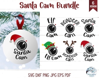 Santa Cam SVG-bundel, Elf Cam Svg, Reindeer Cam SVG, Santa Cam ornament met kerstmuts SVG, Christmas Cam, png, vinyl stickerbestand voor Cricut