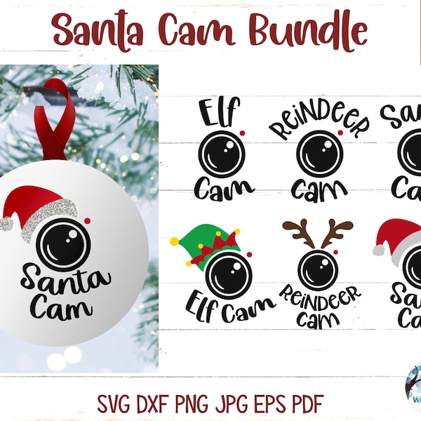 Santa Cam SVG Bundle, Elf Cam Svg, Reindeer Cam SVG, Santa Cam Ornament with Santa Hat SVG, Christmas Cam, Png, Vinyl Decal File for Cricut