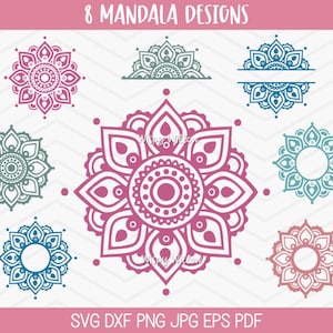 Mandala Bundle SVG File for Cricut, Mandala Monogram Border, Half Mandala Name Frame, Boho Hippie Floral Mandala Design Clipart PNG, JPG