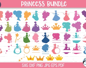 Princess SVG Bundle for Cricut, Pretty Princess Silhouette SVGs, Personalized Princess Monogram Vinyl Decal Cut Files for Girls, Queen SVG
