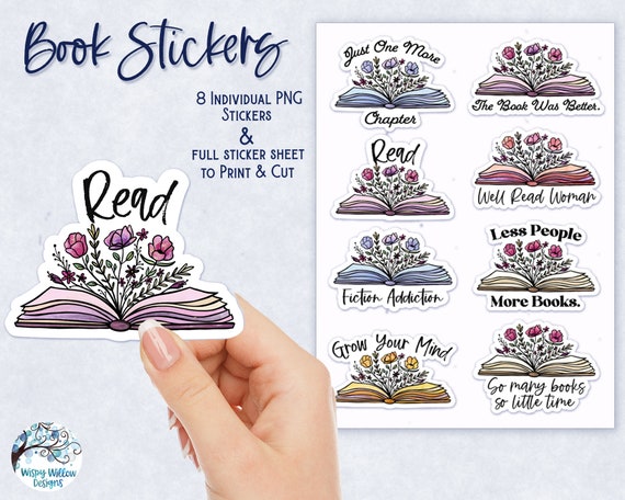 Floral Book Stickers PNG Printable Reading Stickers Book | Etsy