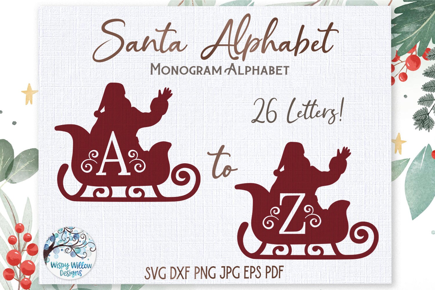 Santa Alphabet SVG Bundle for Cricut, Santa Claus Monogram ...