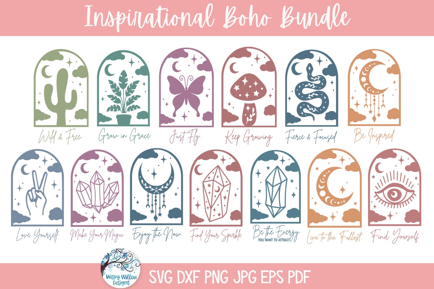 Inspirational Boho SVG Bundle for Cricut, Mystical Celestial Crystals ...