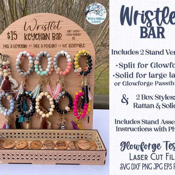 Wristlet Bar Stand File for Glowforge or Laser Cutter, SVG, AI, Keychain Holder File, Laser Cut Keychain, Bracelet Craft Show Display Design