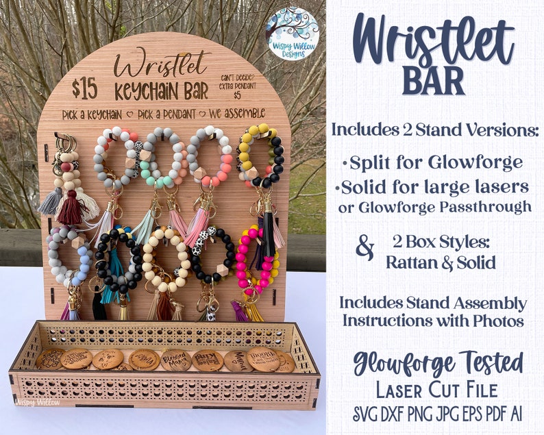 Wristlet Bar Stand File for Glowforge or Laser Cutter, SVG, AI, Keychain Holder File, Laser Cut Keychain, Bracelet Craft Show Display Design image 1