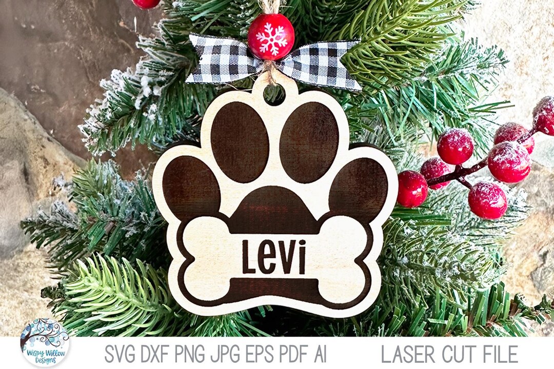 Paw Print Ornament SVG File for Glowforge or Laser Cutter, Personalized ...